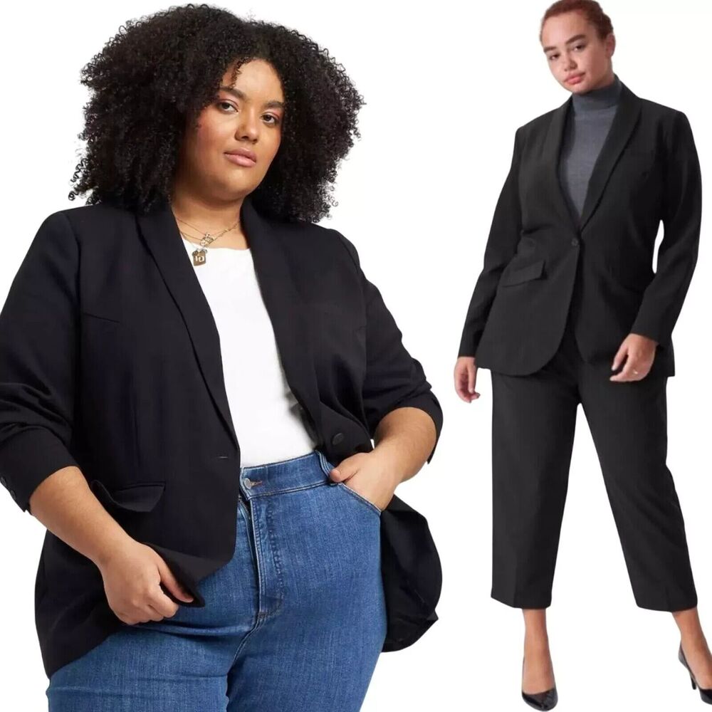 Universal Standard Rio Stretch Wool Blazer Shawl Collar MidLength Black XL 26/28